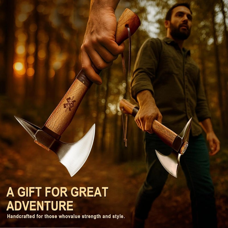 GRUMPY BEAR 15" Survival Axe Camping Hatchet – Forged High Carbon Steel Blade with Walnut Wood Handle – Anti-Slip Grip – Ideal for Bushcraft, Wood Splitting & Outdoor Adventures Black - Image 5